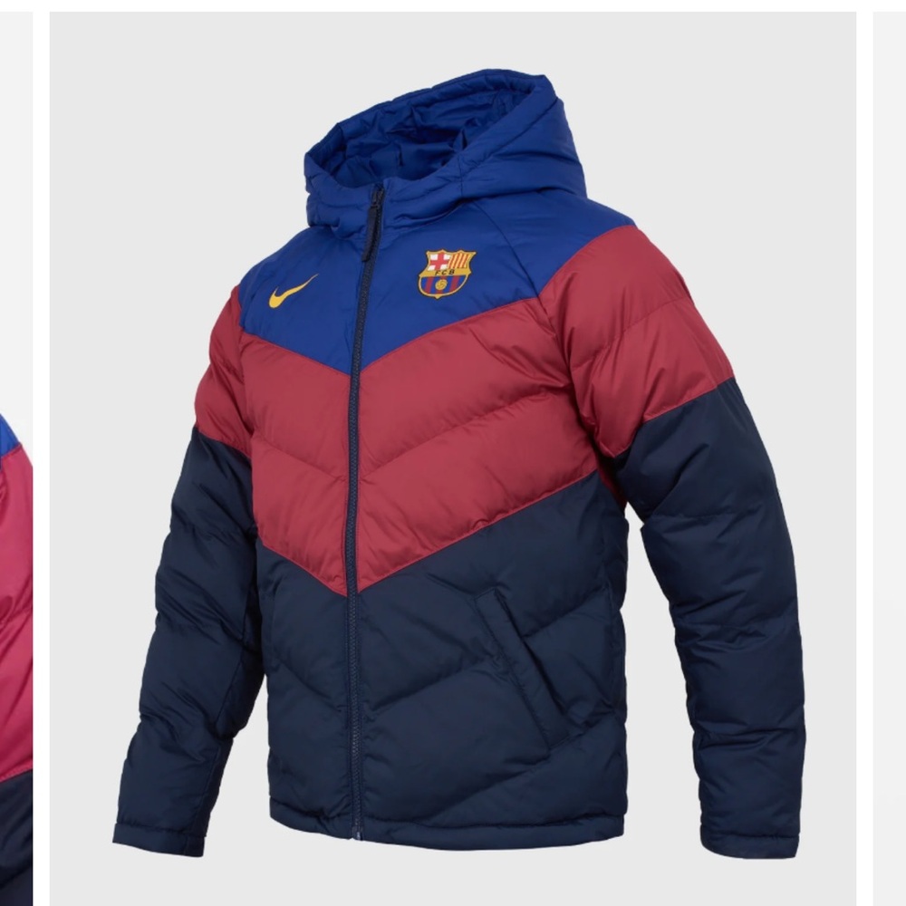 Nike FC Barcelona Kids' Hooded Puffer Jacket - Navy, Maroon & Royal Blue